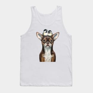 "Chihuahua & Chickadees" - Topped Dogs collection Tank Top